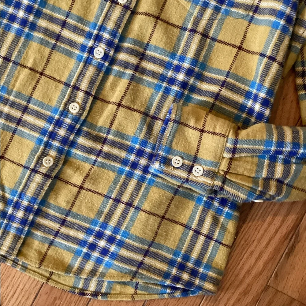 LIKE NEW CREW TEXTURED WEAVE BUTTON DOWN SHIRT TAILORED FIT MUSTARD PLAID 4